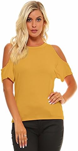 Iaasc Liev Womens Cutout Cold Shoulder Top by Isaac Liev | Premium Quality, Assorted Colors (Medium, Mustard)