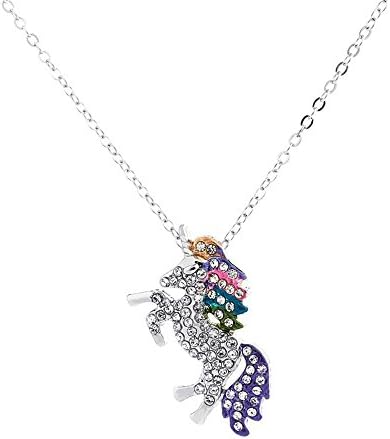 JRJ Mother Daugther Gift Unicorn Pendant Necklace With Rhinestone Crystal Girls Womens