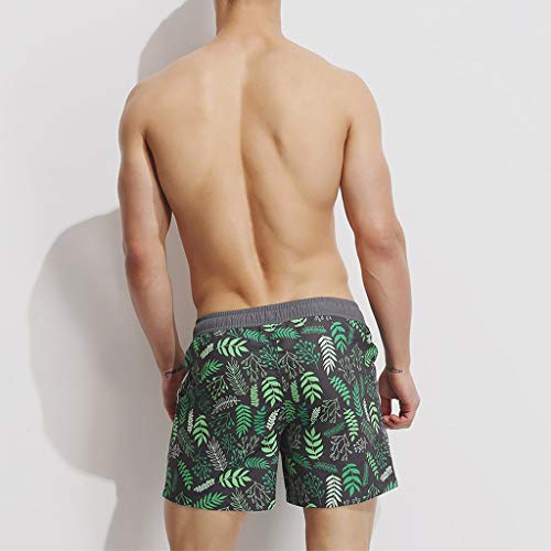 Men Shorts Print Swimming Trunks Quick Dry Beach Surfing Running Sports Summer Casual Pants (Green,M)