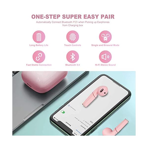 Wireless-Earbuds-Headphone-Bluetooth-50-in-Ear-Earphone-Touch-Control-with-Mic-RGB-Sweatproof-Noise-Canceling-USB-C-Quick-Charging-Case-Compatible-with-iPhoneAndroidPC-for-Sport-Work-RunningPink Sendowtek Wireless Earbuds Pink Bluetooth in Ear Headphone Touch Control with Mic RGB Sweatproof Noise Canceling…