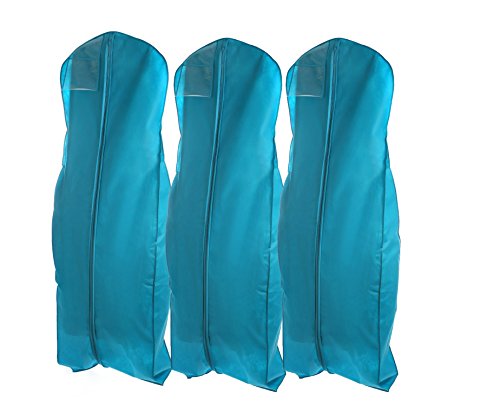 Bags for Less Wedding Gown Travel & Storage Garment Bag (3-Pack) – Breathable, Durable, Rip & Water Resistant Material – Extra Large Size with 10’’ Gusset – Clear Vinyl Pouch for Labeling