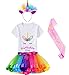 HBeatific Little Girls Layered Tulle Rainbow Tutu Skirt with Unicorn T-Shirt,Headband and Birthday Sash (Rainbow, 5-6X)