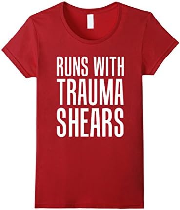 Women's Runs With Trauma Shears Paramedic First Responder T-Shirt XL Cranberry