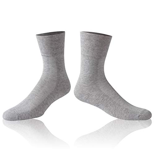 Facool Diabetic Socks for Men Women, Dress Cushioned Crew Cotton Socks with Non-Binding,Loose Top,Seamless Toe 1 Pair Grey XL