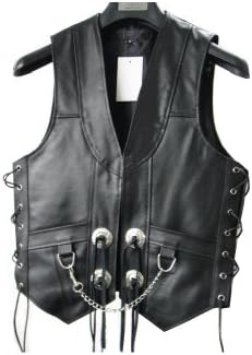 Mens Leather Chain Concho Motorcycle Biker Vest lll-304 (Medium (Chest 40"))