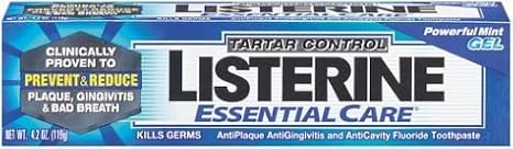 Listerine Essential Care tartar control toothpaste, powerful mint Gel, 4.2-ounce tubes (pack of 4) (312547434751)