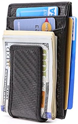 Magnetic Money Clip Wallet, RFID Blocking Slim and Minimalist Front Pocket Wallet (Carbon Fiber without ID window)