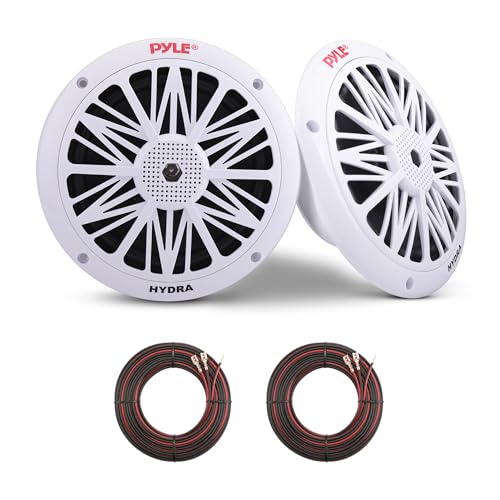 Pyle 16.51cm Dual Marine Speakers – 2-Way Waterproof Outdoor Stereo, 200W, Poly Carbon Cone, Butyl Rubber Surround – 1 Pair (White) - PLMR62