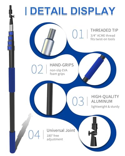 SKGPOLE 26 Foot High Reach Duster Kit with 5-19 ft Telescoping Extension Pole, High Ceiling Duster, Cobweb Duster, Window Squeegee, Feather Duster, Outdoor & Indoor Extendable Duster Cleaning Kit