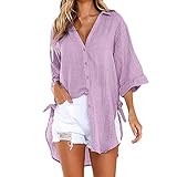 Women Blouse Loose Button Plus Size Long Shirt Dress Cotton Tops Casual Button Long Blouse 2019 LBPSUUEW (Purple1, 2XL)