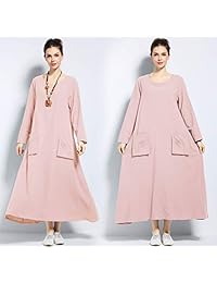 Anysize F132A - Vestido de verano con bolsillos frontales de algodón y lino, talla grande