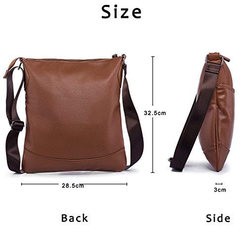 Hengwin Bolsos de hombro Hombre Piel Sintética Bolsa de Mensajero Bolsos Bandolera Bolsa Bandolera Marrón pare iPad