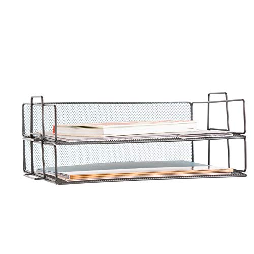 StorageMaid Stackable (2 Tier) Desktop Letter Tray Desk Organizer for School, Home and Office Basic Organization Accessories Sorter for Files, Documents, Letters, and Mail - Steel Mesh Holder
