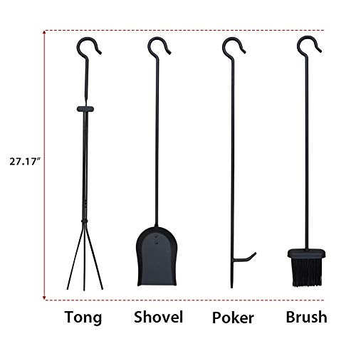 Babylon Fireplace Tool Set 5 Piece Tools with Tongs,Poker,Shovel,Broom and Stand for Indoor Fireplace Stove/Outdoor Firepit,Wrought Iron, Black