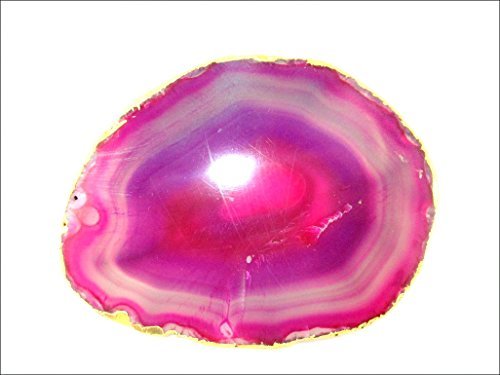 Jet Gold Plated Agate Slice Coaster Violet 4 inch approx. Good Luck Happy Home Gemstone Saucer Geode Stone Cup Holder Table Decoration Home Jet International Healing Crystal Therapy Booklet