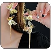 Gold Layered Butterfly Dangle Drop Earrings for Women Sparkling Rhinestone Butterfly Earring Boho Long Tassel Statement Earrings Fashion Jewelry Accessary