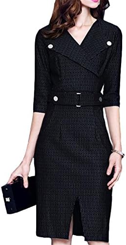 LIJYYJ European Large Size 2018 Spring Autumn Winter New Half Sleeve Hight Waist Stripes Dress Office Ladies Formal Sexy