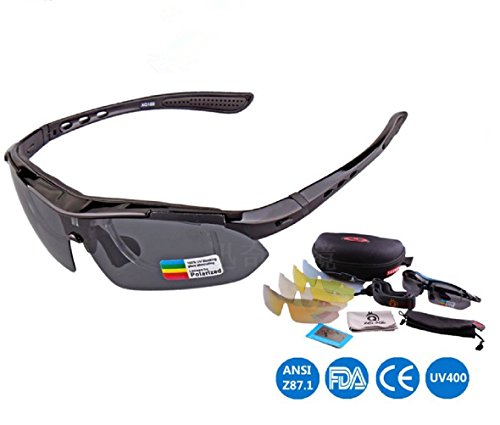 Polarized sports sunglasses with 5 interchangeable lens…