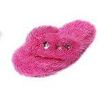 Onmygogo Girl’s Bejeweled Flip Flops, Little Kid Fuzzy Indoor Slippers, 3 sizes (M--US little kid size 12.5-1, Pink)