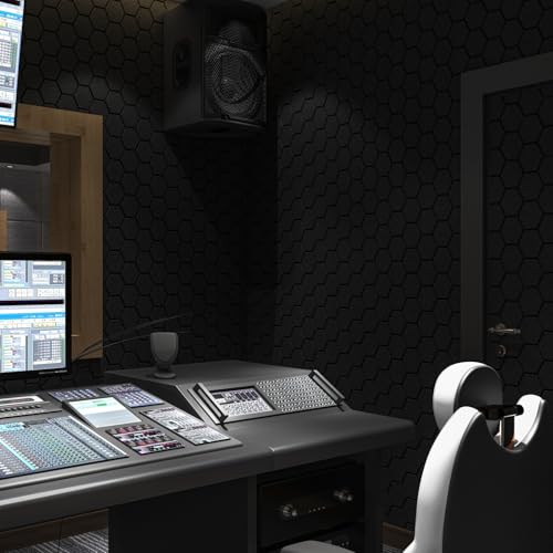 Sound Proofing Panels with Acoustic Foam - Acoustic Wall Panels Self Adhesive for Soundproofing- Black Hexagon Sound Proof Noise Cancelling - Sound Absorbing Panels for Gaming Room Studio 12 Pack