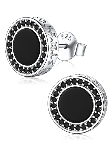 ChicSilver 925 Sterling Silver Viking Rune Natural Black Onyx Stud Earrings For Women Men