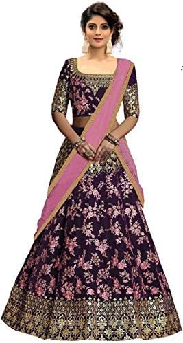 Suppar Sleave Women's Taffeta Silk Embroidered Lehenga Choli with Blouse Piece (Pink,Free Size)