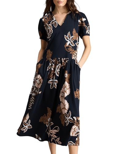 White Stuff Abito in Jersey Leah Eleganza Quotidiana con Scollo a V e Gonna Ampia - Navy Multi - Taglia 44R