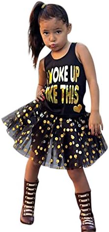 JPOQW Baby Girl Dresses, Toddler Kids Birthday Princess Sleeveless Vest+Dot Bubble Skirt Set