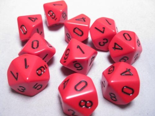 Juegos de dados Chessex: Rojo opaco con negro - Juego de troqueles de diez caras d10 (10)