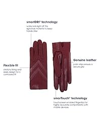 isotoner Spandex - Guantes para mujer (elásticos, cortos, para clima frío, con palmas de piel y detalles de chevrón), S   M