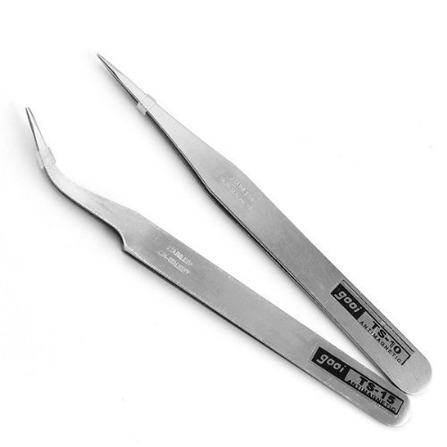 ReNext Nail Art Tweezers Curved Straight Pointed Ongles, Silver, 2 Pcs