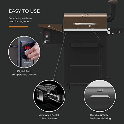 Z GRILLS ZPG-6002B 2020 New Model Wood Pellet Grill & Smoker, 6 in 1 BBQ Grill Auto Temperature Control, Bronze & Black