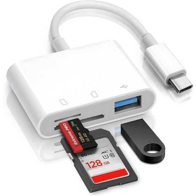 Photo 1 of USB C SD Card Reader for iPhone 15 iPad Mac 3 in 1 USB-C Memory Trail Camera Card Adapter with Dual Slots & USB Port for Mac MacBook Pro/Air/Mini Android Laptop More USBC Typec Devices