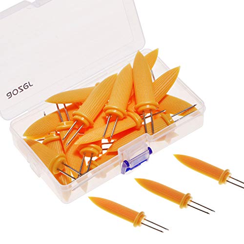 Aozer Stainless Steel Corn Holders, Corn On The Cob Skewers With Storage Box For BBQ, Home Cooking And Fruit Snacks, Set Of 24 - Yellow, 8.7cm