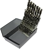 Drill America DWD29J-CO-SET Qualtech 29 Piece Cobalt Steel Jobber Length Drill Bit Set in Metal Case, Gold Oxide Finish, Round Shank, Spiral Flute, 135 Degrees Split Point, 1/16" to 1/2" Size