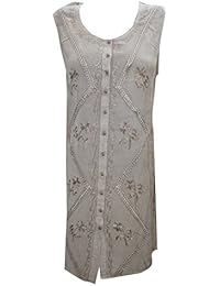 Women's Little Darlin Embroidered Enzyme Wash Sleeveless Button Front Summer Shift Dress XL