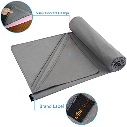 sunland Yoga Towel Sweat Absorbent Soft Non-Slip Hot Yoga Towel + Hand Towel 2 in1 Set with Carry Bag Ideal for Pilates Hot Yoga Bikram 24 inches x 72 inches Grey - Thumbnail 2