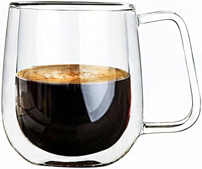 KRexpress Coffee Mug Strong Double Wall 10 oz Irish Coffee Glasses Insulated Borosilicate Glass With Handle Heat Resistant