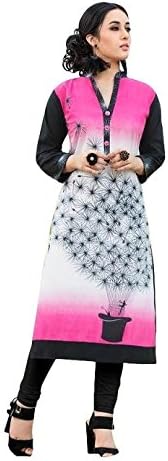 Ethnic Multicolor Cotton Printed Chinese Collar Long Kurti Pink, Black