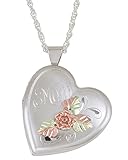Four Picture 'Mom' Heart Locket, Sterling Silver, 12k Rose Gold, 12k Green Gold, 20