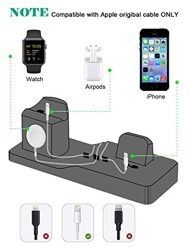 Charging Stand for Apple Watch, Tendak 3 in 1 Silicone Charging Dock Station for AirPods, 38mm and 42mm Apple Watch Series 1/2/3, iPhone X/8/8 Plus/ 7/7 Plus /6s/5s