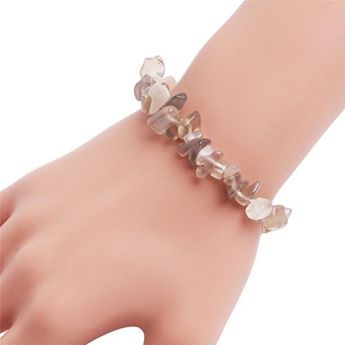 GEM-inside Handmade Natural Gemstone Moonstone Chip Beads Elastic Stretch Healing Reiki Fashion Bracelet for Women 7"