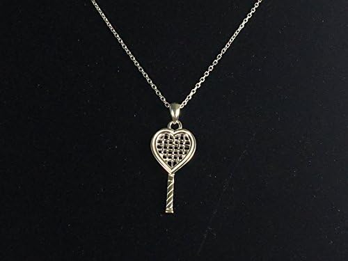 Heart Tennis Racquet Pendant Necklace 18" Sterling Silver