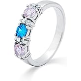 EVE'S ADDICTION Sterling Silver Custom 3 Stone Simulated Birthstone Rings for Women Eternity Band (ring sizes 5 to 9) Mother's Ring - Gifts for Mom