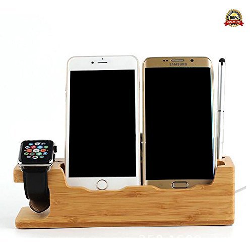 3 in 1 bamboo wood usb charging docking station with ni…