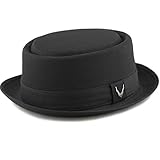 THE HAT DEPOT Black Horn Unisex Cotton Herringbone Pork Pie Hat (Large, Black)
