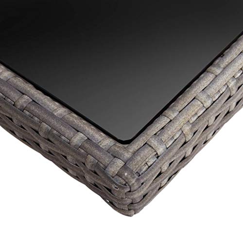 vidaXL Gartentisch für 4 Personen Esstisch Terrassentisch Balkontisch Rattantisch Gartenmöbel Tisch Rattanmöbel Grau Poly Rattan Glas – Bild 4