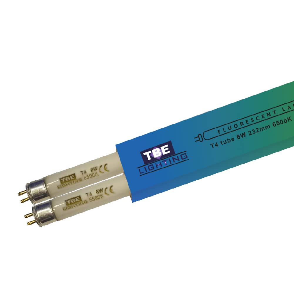 TBE LIGHTING T4 6w Fluorescent Tube Lamps 232mm - 2 Pack of CFL Bulbs - G5 2-Pin Base Fittings - T4 High Efficiency Lamps, Day Light White 6500K