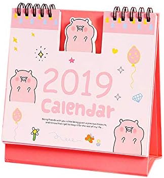 Cute Cartoon Desk Calendar 2019 Funny Pig Daily Schedule Memo Table Standing Calendar Weekly Monthly Planner to Do List Agenda Organizer for Home Office Desktop Supplies Kids Students (Pink)