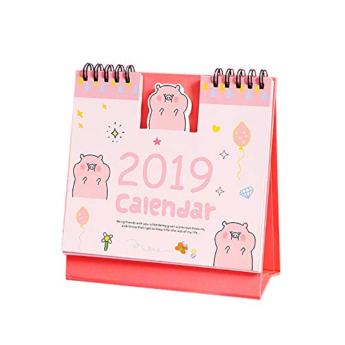 Cute Cartoon Desk Calendar 2019 Funny Pig Daily Schedule Memo Table Standing Calendar Weekly Monthly Planner to Do List Agenda Organizer for Home Office Desktop Supplies Kids Students (Pink)